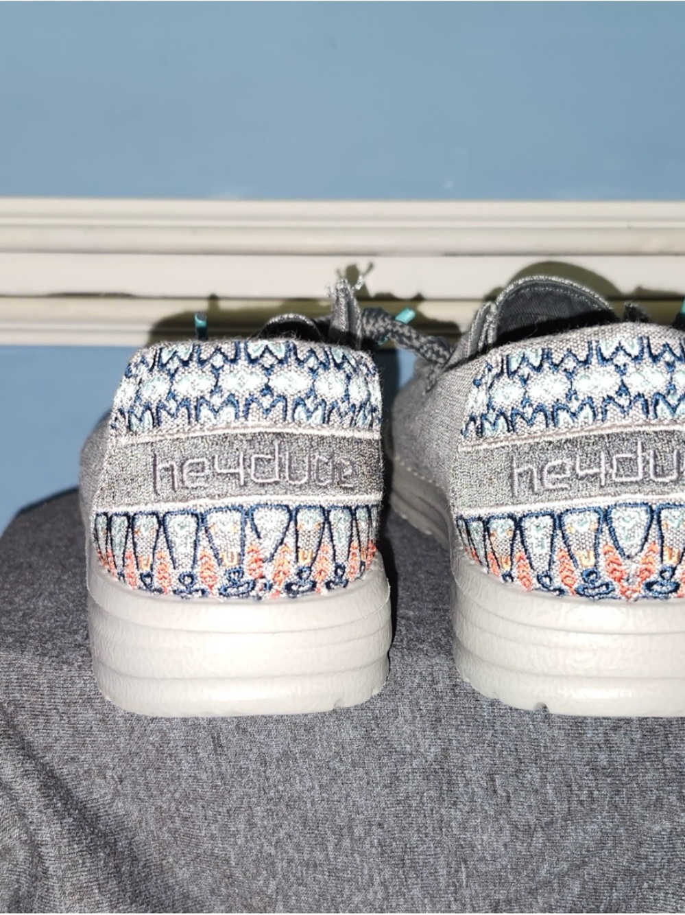 Hey Dude Women’s Lightweight Slip-On Shoes - Grey with Blue & Peach Pattern